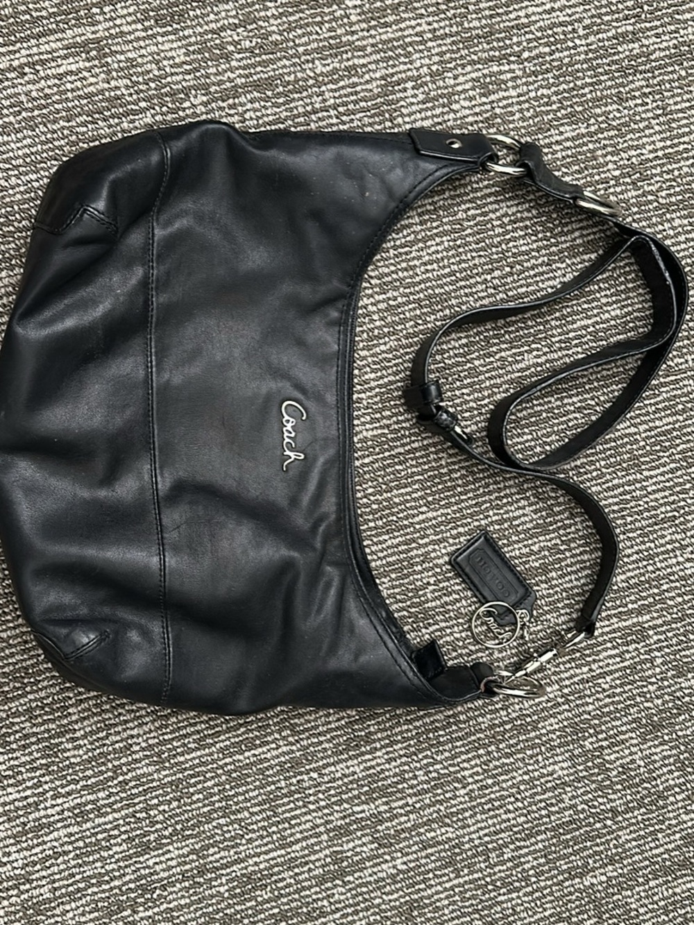 Coach Black Leather Messenger Bag with Silver Hardware
